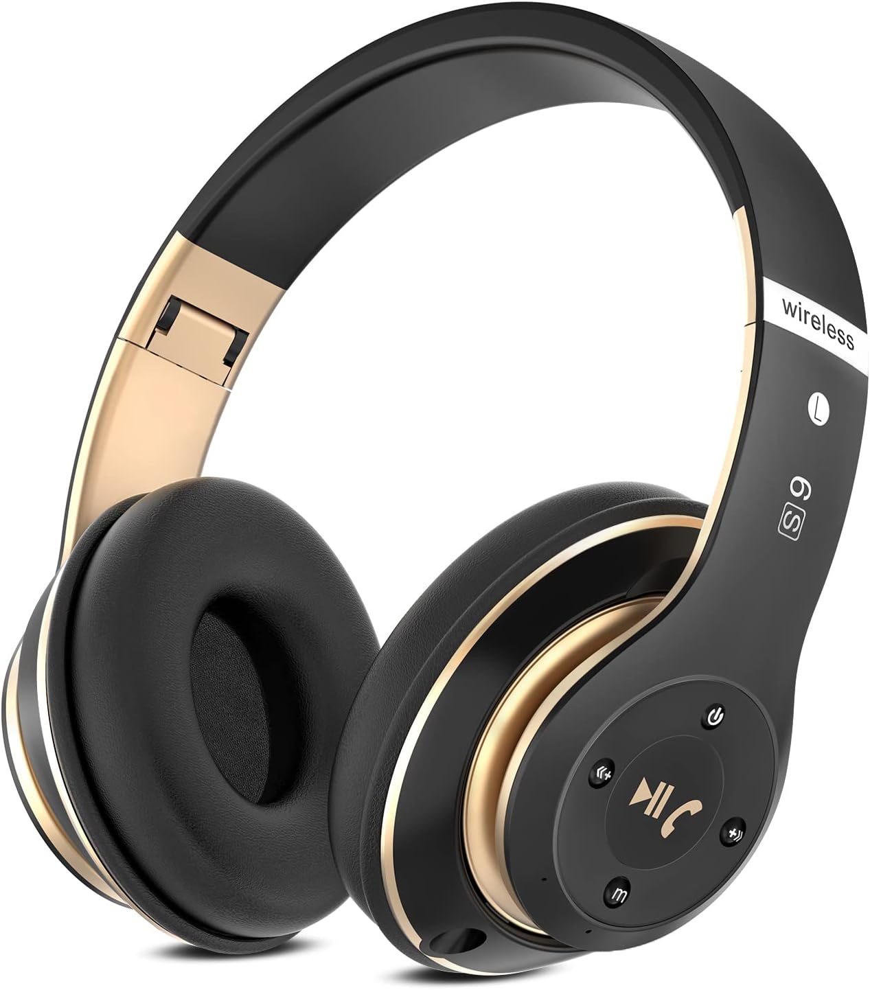Rebocico Bluetooth Headphones Over Ear, 6 EQ Modes Wireless Headphones Over Ear,65 Hours Playtime Foldable Lightweight Wireless Headphones,with Built-in HD Mic, FM, SD/TF for PC/Home（Black & Gold）