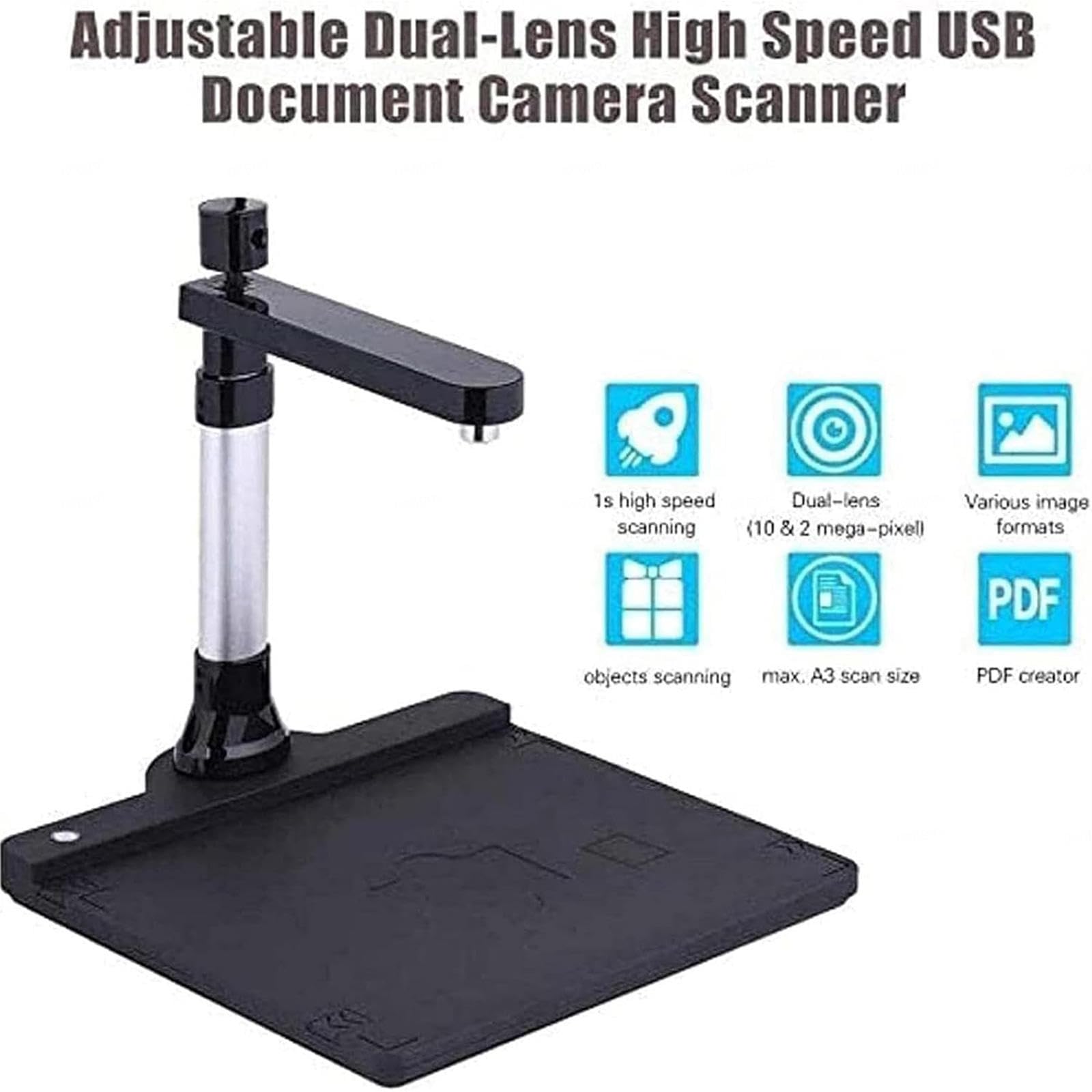 Escáner de documentos y libros, cámara de documentos USB de alta velocidad A3/A4 con 2 luces LED, tecnología OCR, lente dual de 10 MP y 2 MP para archivar, escuela y oficina