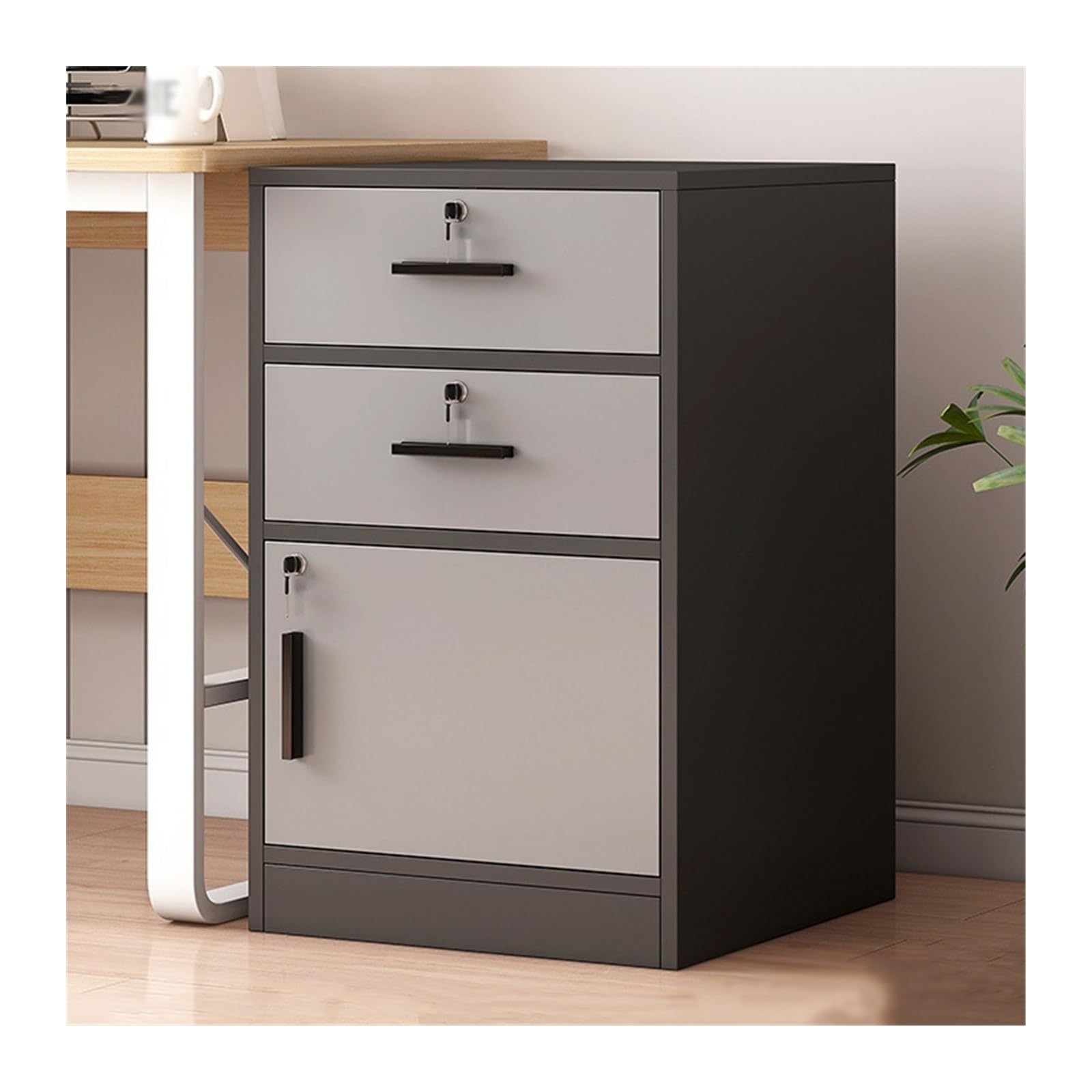 ASerZenith Office File Cabinet Lockable Wooden Two Drawer Storage Cabinet With Multi Layer Storage And One Door,Black-One Size