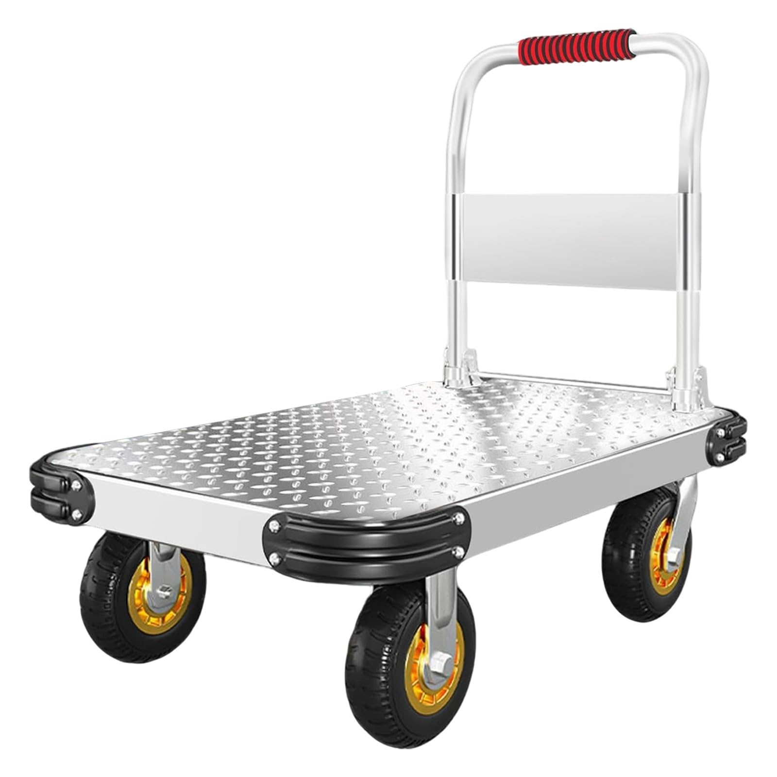 Foldable Portable Platform Trolley,Steel Industrial Transport Cart,Featuring Rubber Wheels Non-Slip Handles,High Load Capacity,Single-Person Operated Handcart(Size:90x60cm)