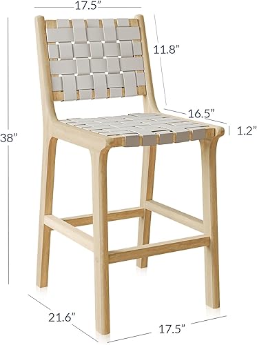 Miniatura 2 de BELLEZE Taburetes de mostrador tejidos de piel sintética de 24 pulgadas, taburetes de bar bohemios con respaldo, taburetes de cocina de madera,