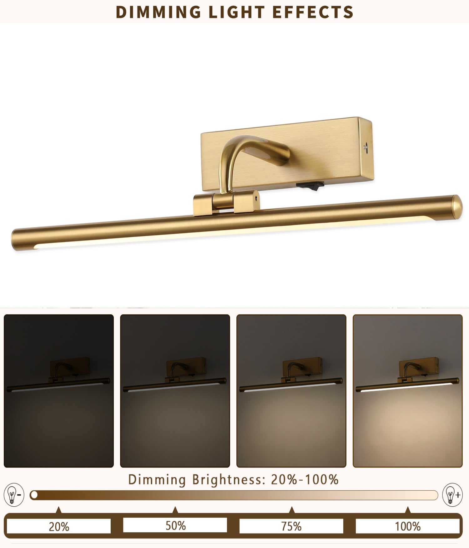 DLCL Battery Operated Picture Light with Remote and Timer, 15.94in Wireless Gallery Lights Brass 3CCT Rechargeable Art Lights for Paintings, Dimmable Wall Lights for Picture Display