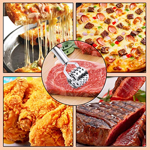 Pizza Docker Fleischklopfer Werkzeuge Fleischklopfer mit Ergonomischem Griff Fleischklopfer Edelstahl Spülmaschinenfest für Steak Schweinekoteletts Lammkoteletts Hühnchen Rindfleisch und Pizzateig