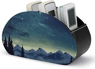 Celestial Night Sky Remote Control Holder with 5 Compartment Desktop Organizer Box, Pu Leather Remote Caddy Organizer Store Media Player, DVD Office Supplies