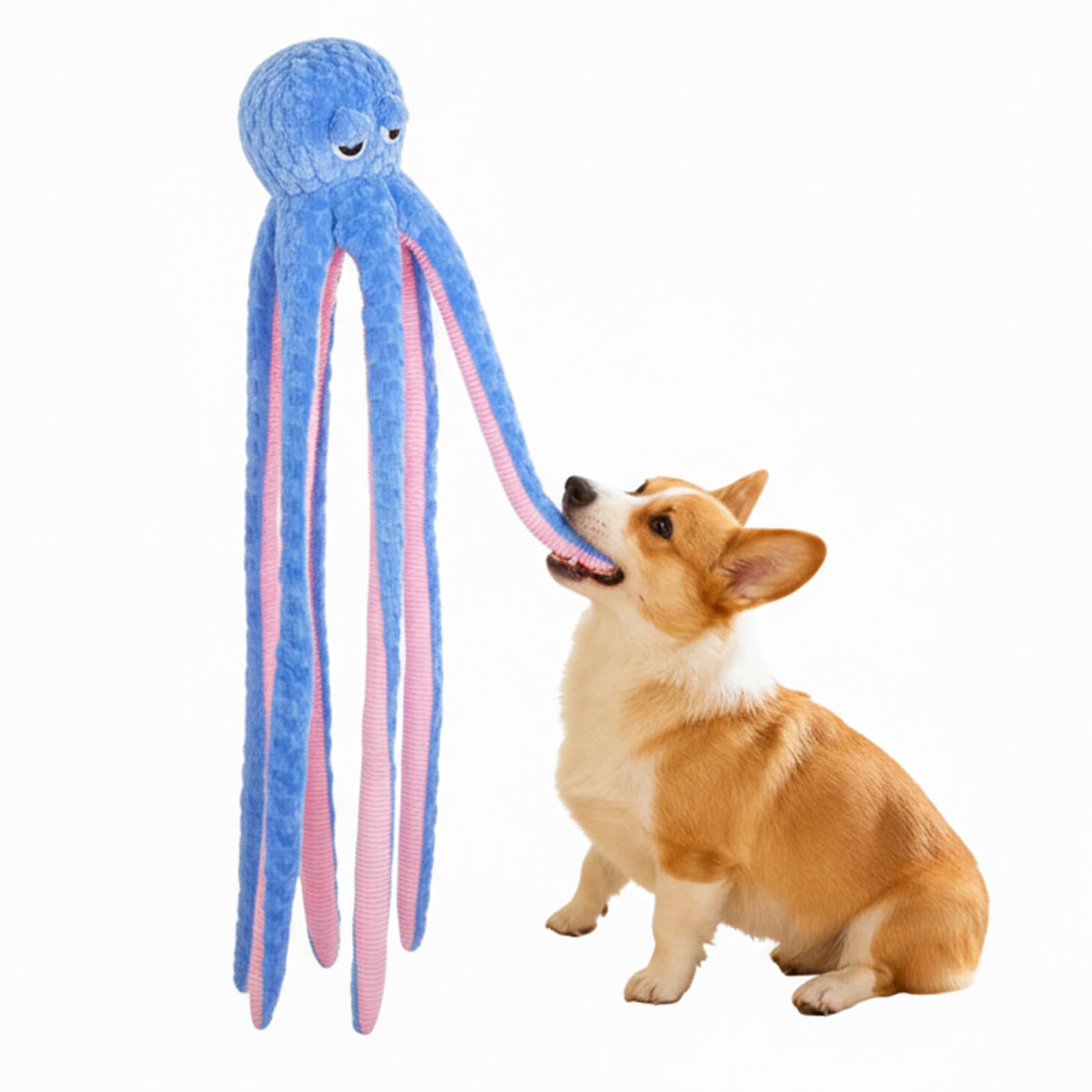 Jouet à mâcher interactif pour chien en forme de pieuvre géante de 1 m de long – Jouet couineur interactif à mâcher pour chiens de taille moyenne et grande (bleu)