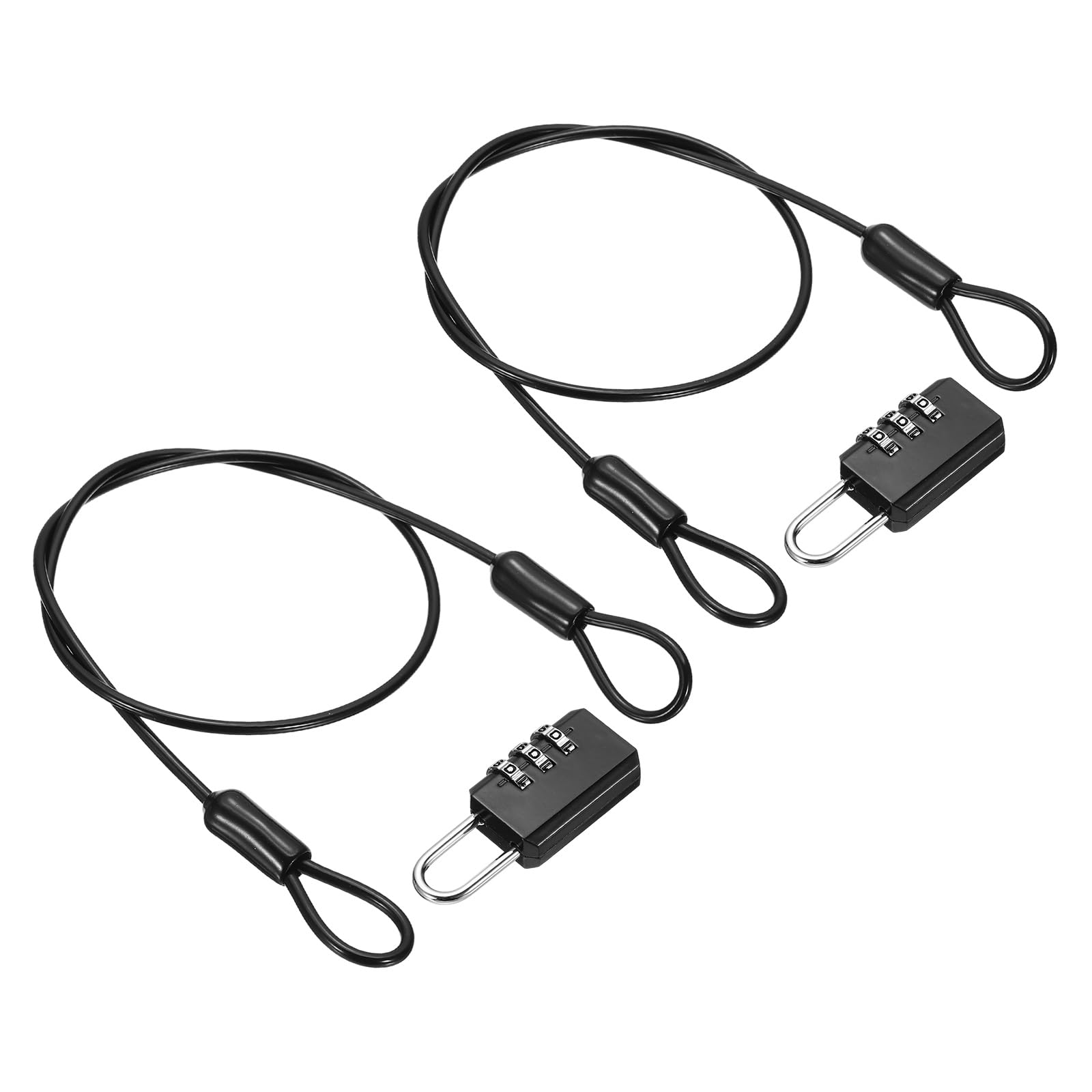 PATIKIL Security Cable with 3 Digit Combination Lock,50cmx2.5mm,Black,2Set