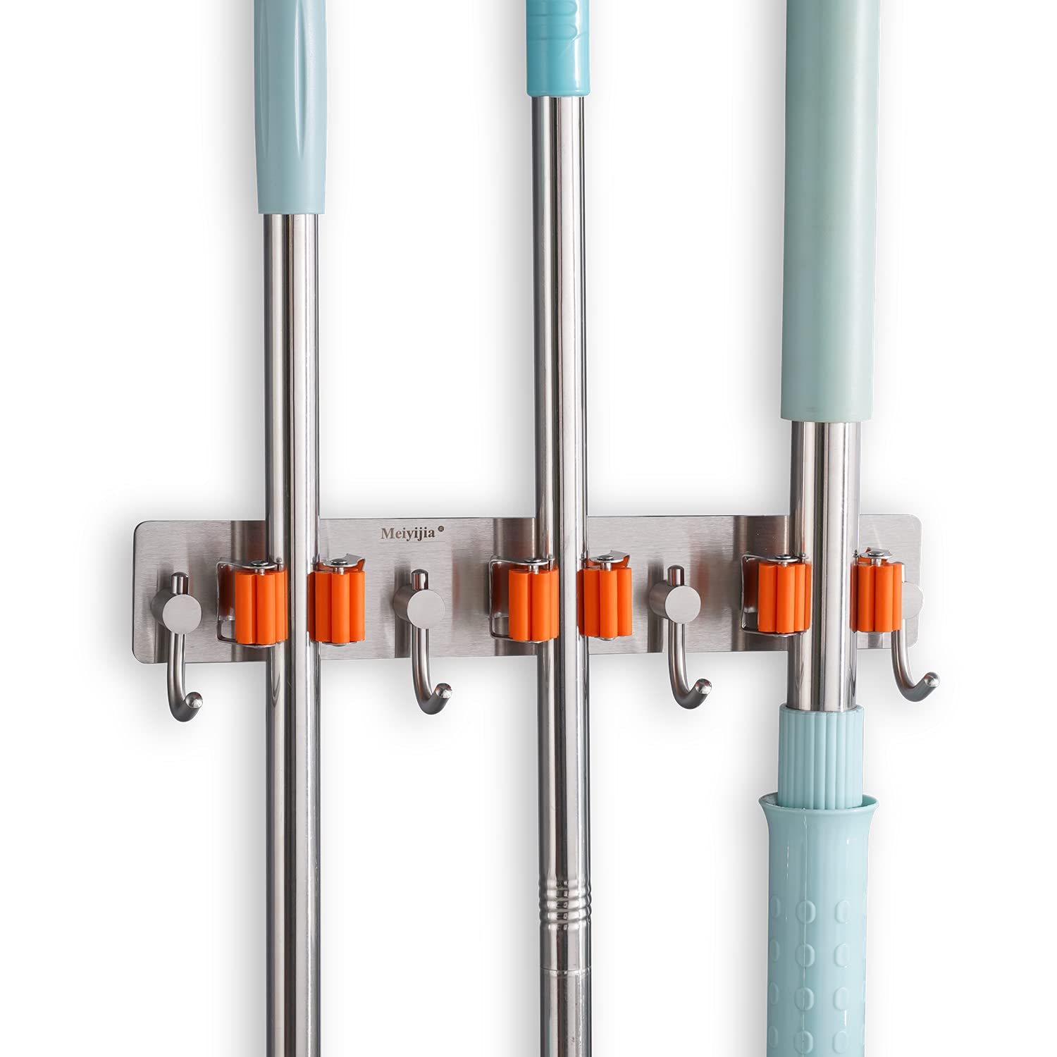 Buy Meiyijia Broom Mop Holder, Self Adhesive, Brushed Stainless Steel