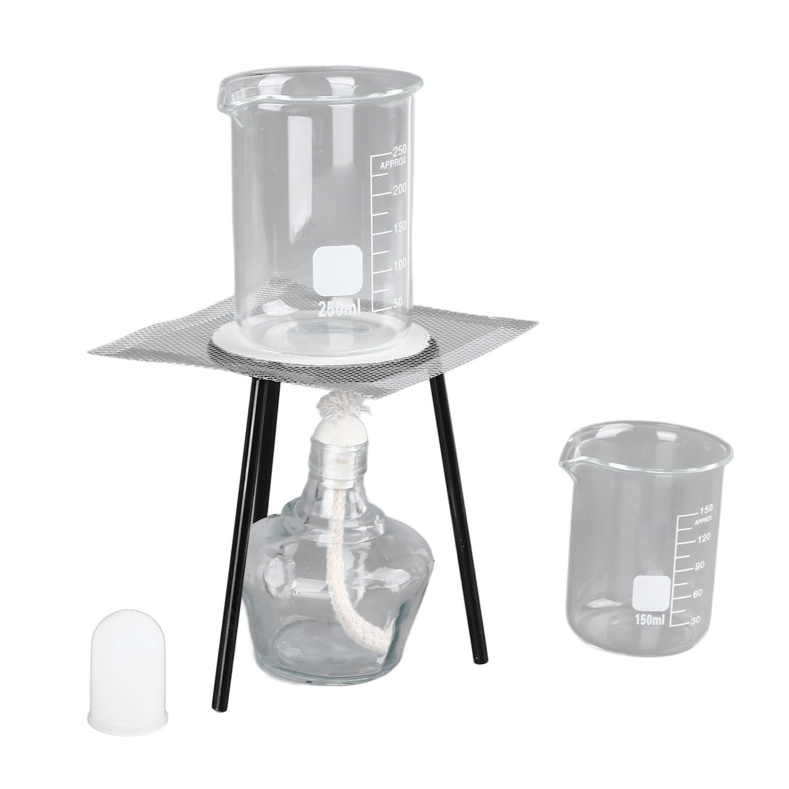 Heating Experiment Tool Set, Lamp Stand 150ml 250ml Beaker Stable Support 200mm Stirring Rods 150ml Glass Bottle for Laboratory Demonstration