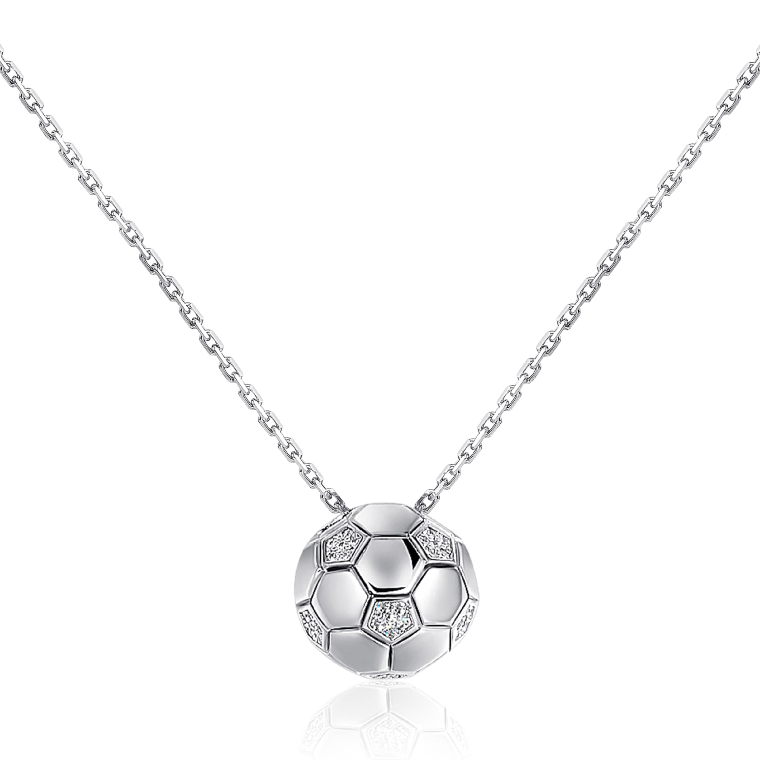 Patelai Football Necklace Soccer Charm Pendant Football Gifts Rhinestone Chain Necklace for Women Men Sportsman(Soccer,Silver)
