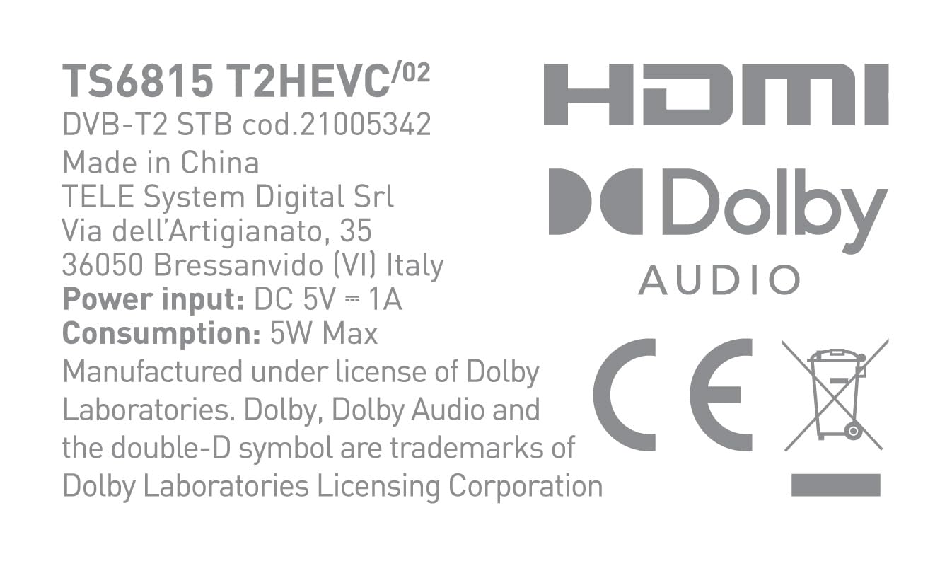 Tele System Digital Terrestrial Decoder TS6815/02 DVB-T2 HEVC 10 bit-HD HDR HLG Technologie-AUTOSCAN und LCN für logische Senderreihenfolge-Aktualisiertes EPG- Media Player-Fernbedienung inklusive