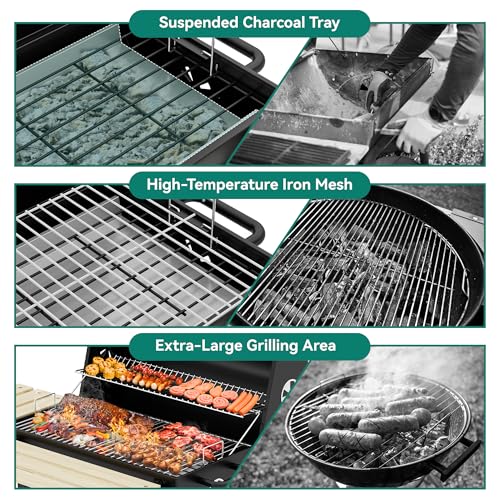 YITAHOME Large Charcoal Barbecue Grill with Pro Adjustable Smoker Box & Heat Control - Portable BBQ for Backyard, Family Gatherings, Tailgating (Includes Stainless Steel Tongs) 4 YITAHOME Large Charcoal Barbecue Grill with Pro Adjustable Smoker Box & Heat Control - Portable BBQ for Backyard, Family Gatherings, Tailgating (Includes Stainless Steel Tongs) - Image 4