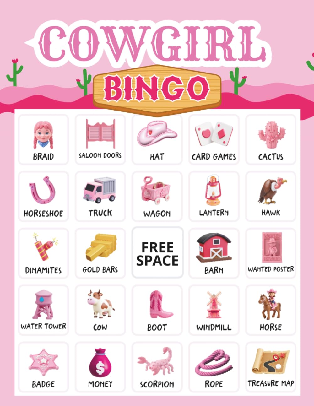 Cowgirl Bingo: 32 player Western Themed Party Games for Bachelorette Parties, Western Day, and Country Socials Activity