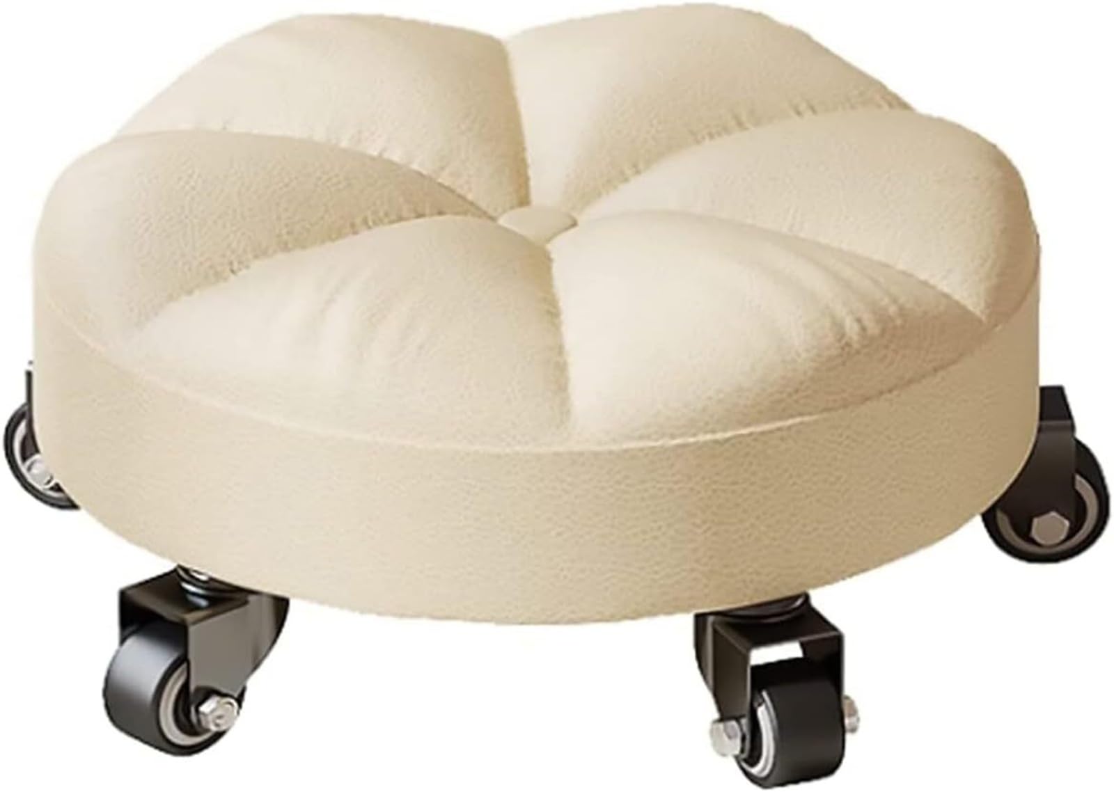 Swivel Rolling Low Stool with 5 Caster Wheels inch Height PU Leather Heavy Duty for Home and Office Modern Comfortable Wheel Chair HeightBrown 14cm(White)