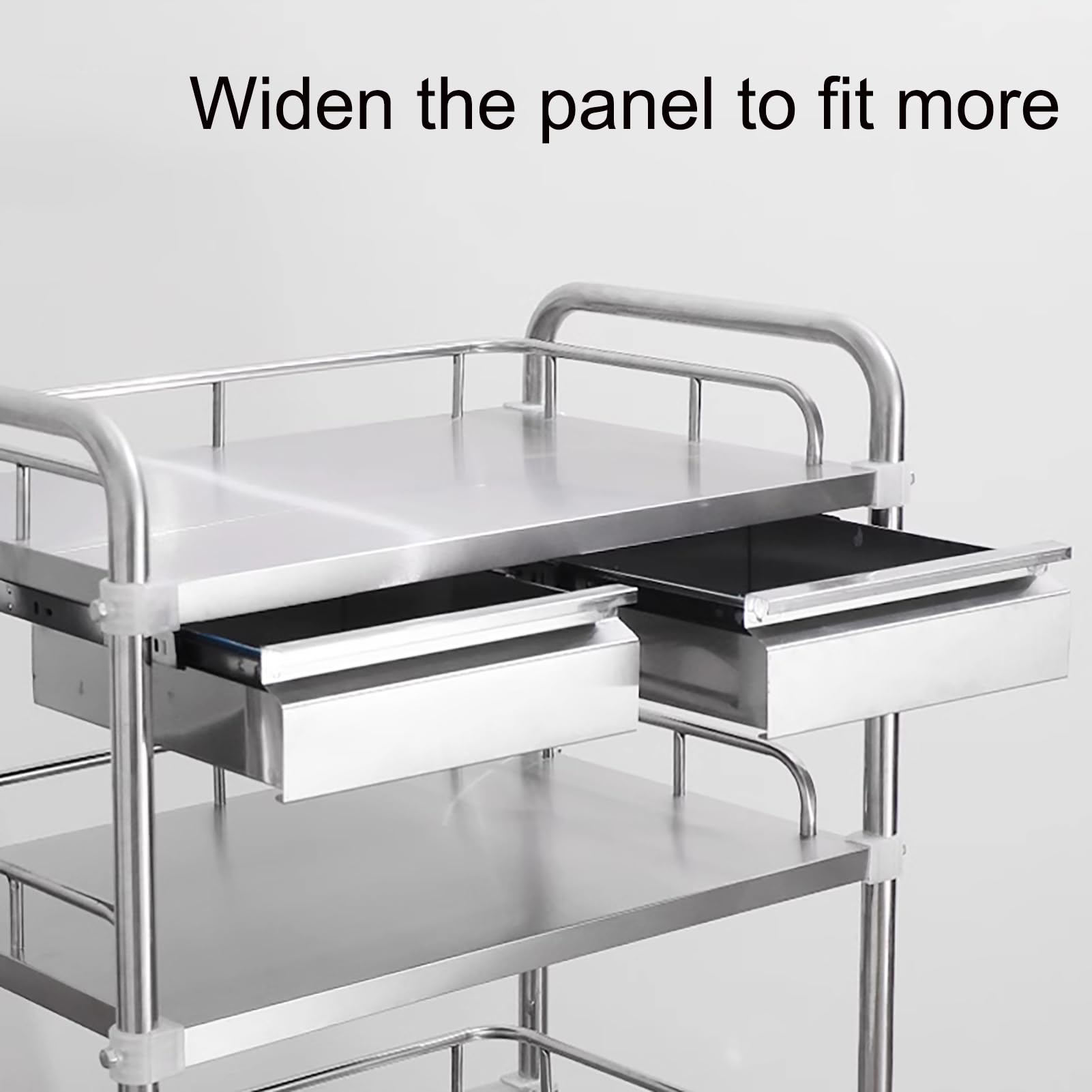 Carrello da lavoro in acciaio inox con ruote, tavolo da cucina commerciale in metallo, carrello in acciaio inox con due cassetti, per ospedali, cliniche e centri bene,80*48*86cm/31.5*19*34 in