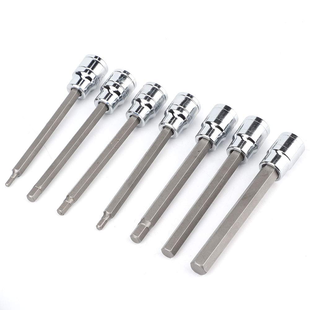 7 pezzi/Set di Chiavi a Bussola Esagonali, Set di punte esagonali, bussola esagonale di precisione durevole con lunghezza extra 110 mm, con attacco 3/4/5/6/7/8/10 mm