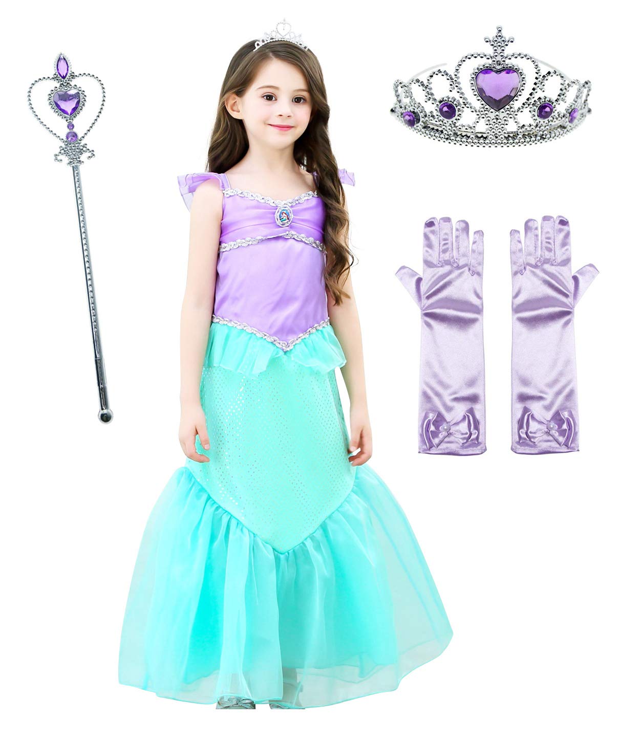 Le SSara Girls Mermaid Princess Ariel Costume Sequins Party Dress with Accessories for Children