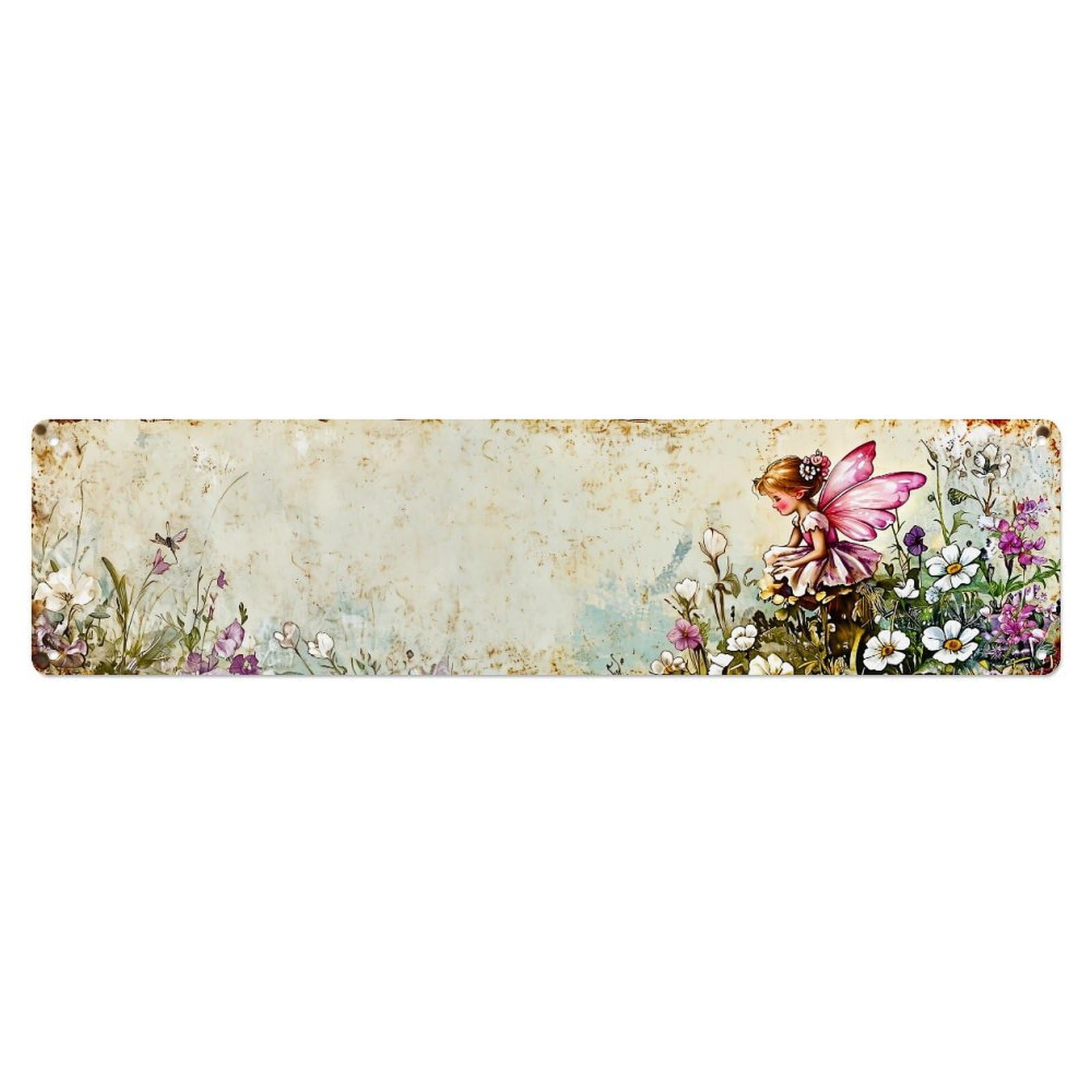 Fairy In Flower Garden Scene Metal Tin Sign Plaque