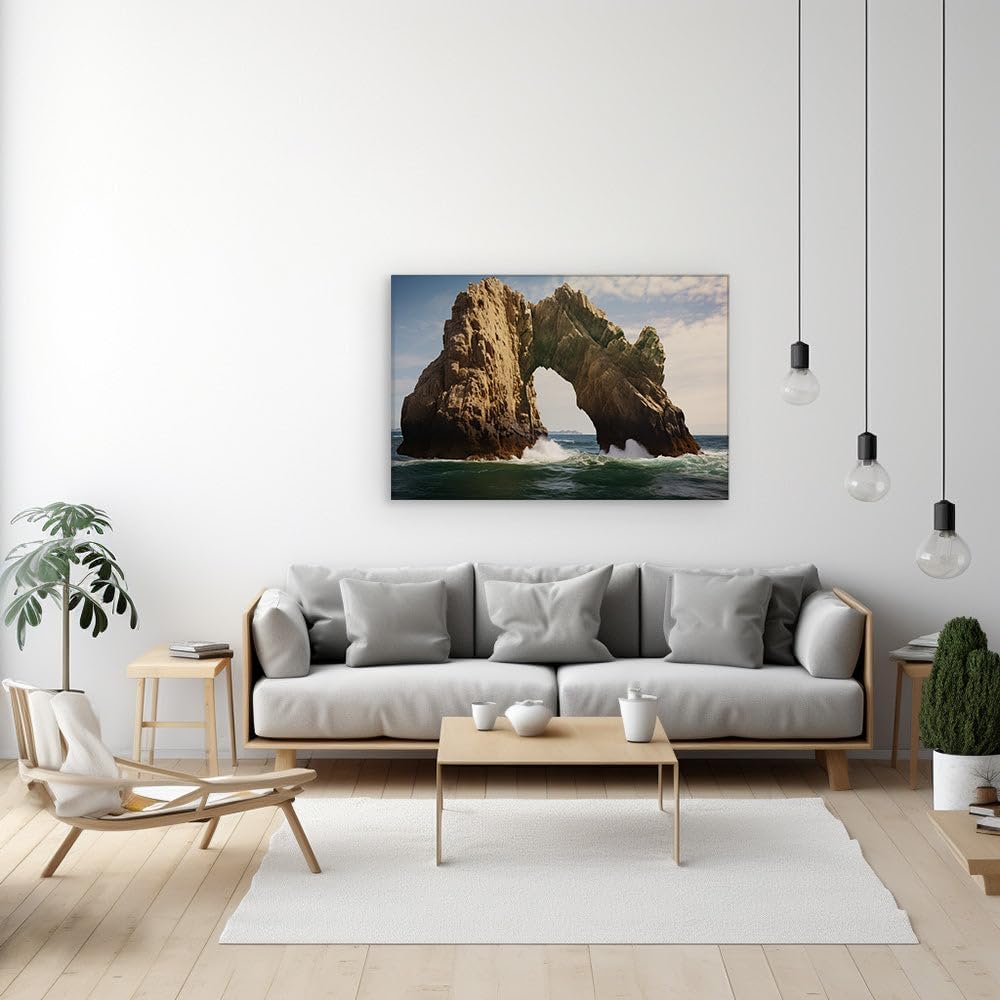 Canvas for Living room. Majestic Seaside Archway Sculpted by Nature's Fury, 27 x 18 inch Canvas Wall Art - Contemporary Masterpieces - Modern Home Decor