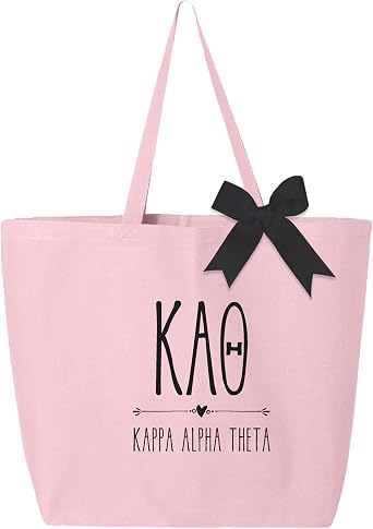 sockprints Pink Sorority Tote Bag Large Canvas Tote with Black Bow