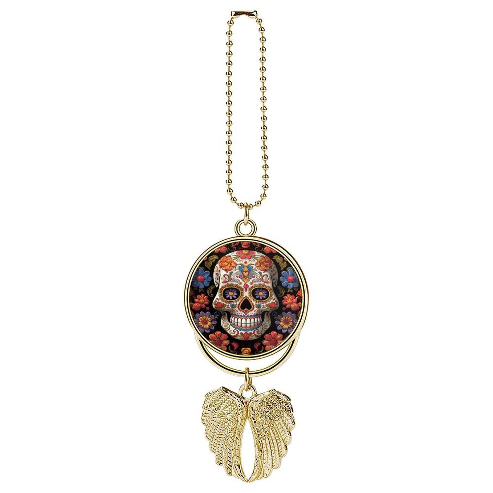 Sugar Skulls Car Pendant Personalized Car Hanging Ornament Auto Rear View Mirror Hanging Decoration Accessories Metal Cars Interior Ornament for Most Cars Truck SUV