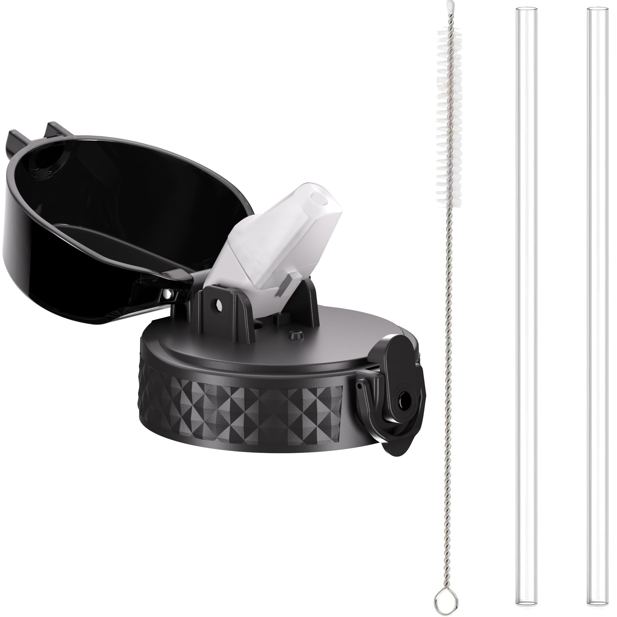 GOPPUS Large Straw Lid (Includes Straw+Straw Brush), ONLY FITS GOPPUS Bottles: 420ml/14oz, 550ml/18oz, 1000ml/32oz, 1200ml/40oz, Straw Lid with Dust Cover, One-Hand Open Lid (Black) — image 1
