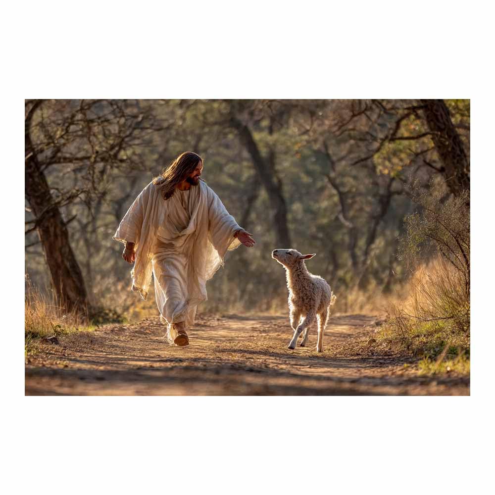 ZAMAEIU Jesus Art Pictures Posters Prints Calling thes lambs Religious Paintings, Wall Decor for Church,Prayer Room,Christians, Schools, Hospitals(white)-50x70cm Unframed