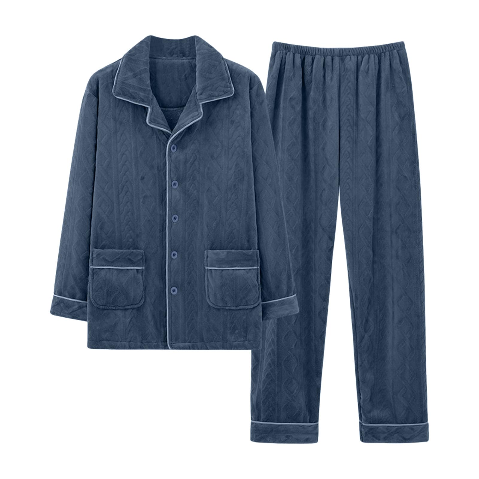 Pijama de forro polar para hombre, conjunto de pijama cálido de invierno de manga larga con solapa, ropa de dormir con botones y pantalones de dormir, franela de dos piezas, pijama grueso