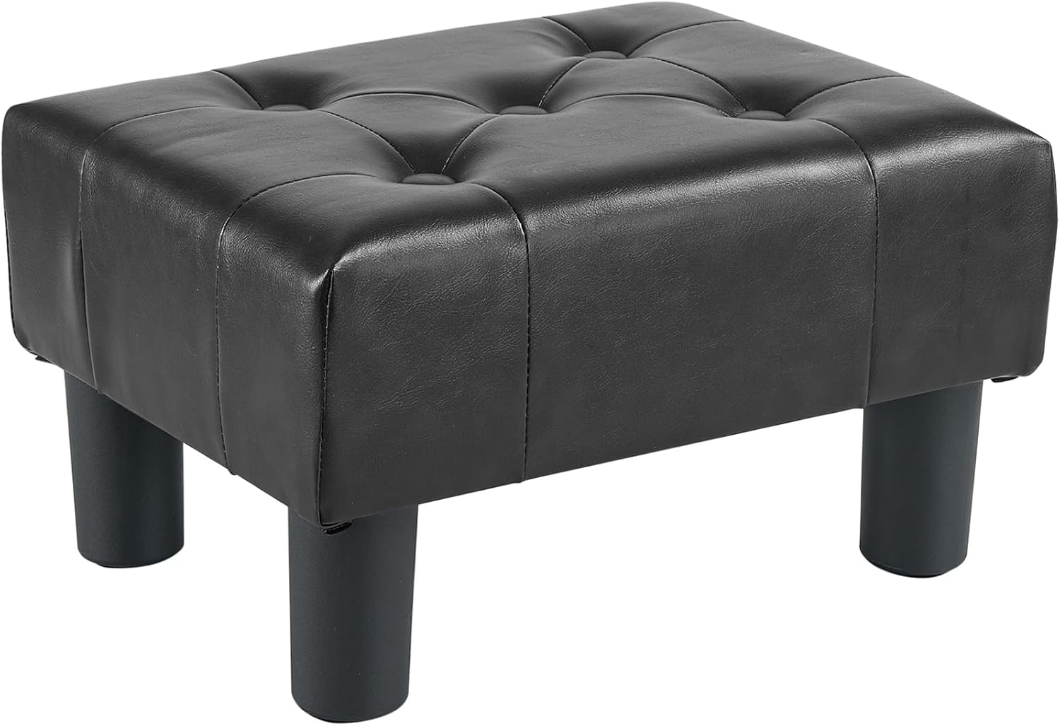 Poofzy Small Foot Stool Ottoman, Faux Leather Ottoman Foot Rest with Legs, Rectangle Footstool Ottomans for Couch, Living Room and Entryway (Black) Black (Faux Leather)