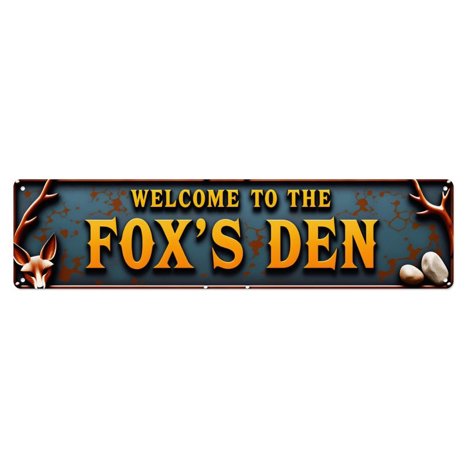 Welcome To The Fox's Den Antler Rusty Long Door Sign Vintage Aluminium Metal Sign, Retro Wall Decor for Home, Bar, Garage & Farmhouse 10 * 40cm