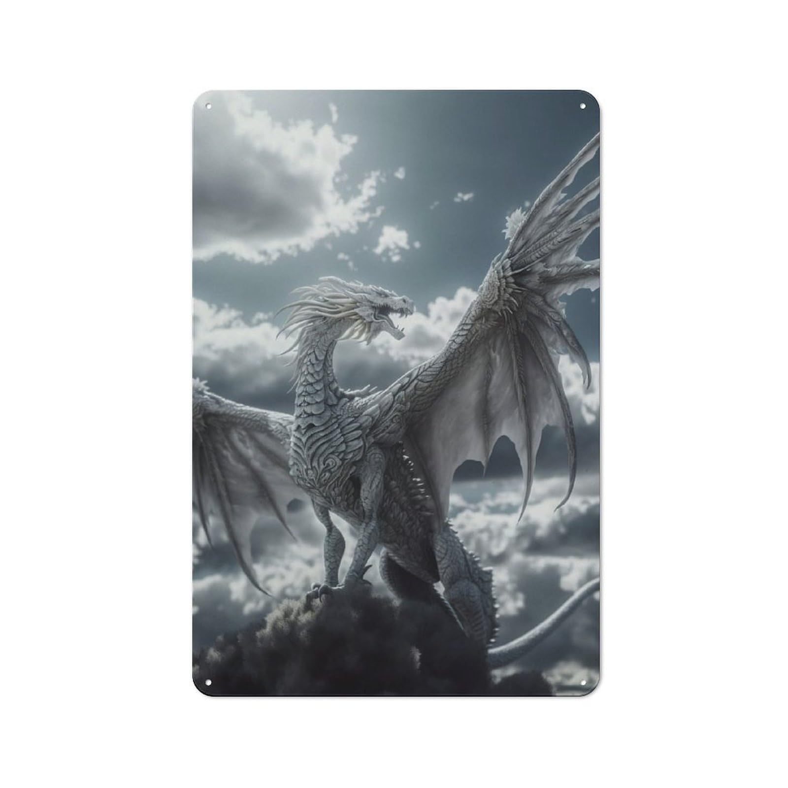 Junmoney White Heaven Dragon Retro Metal Wall Sign 30X20cm With For Workshop Wall, For Vintage Wall Decor Fans, For Garage And Workshop Walls