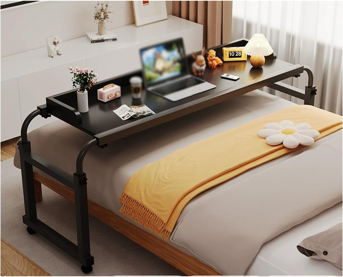 Table de lit à roulettes pour ordinateur portable inclinable et réglable en hauteur