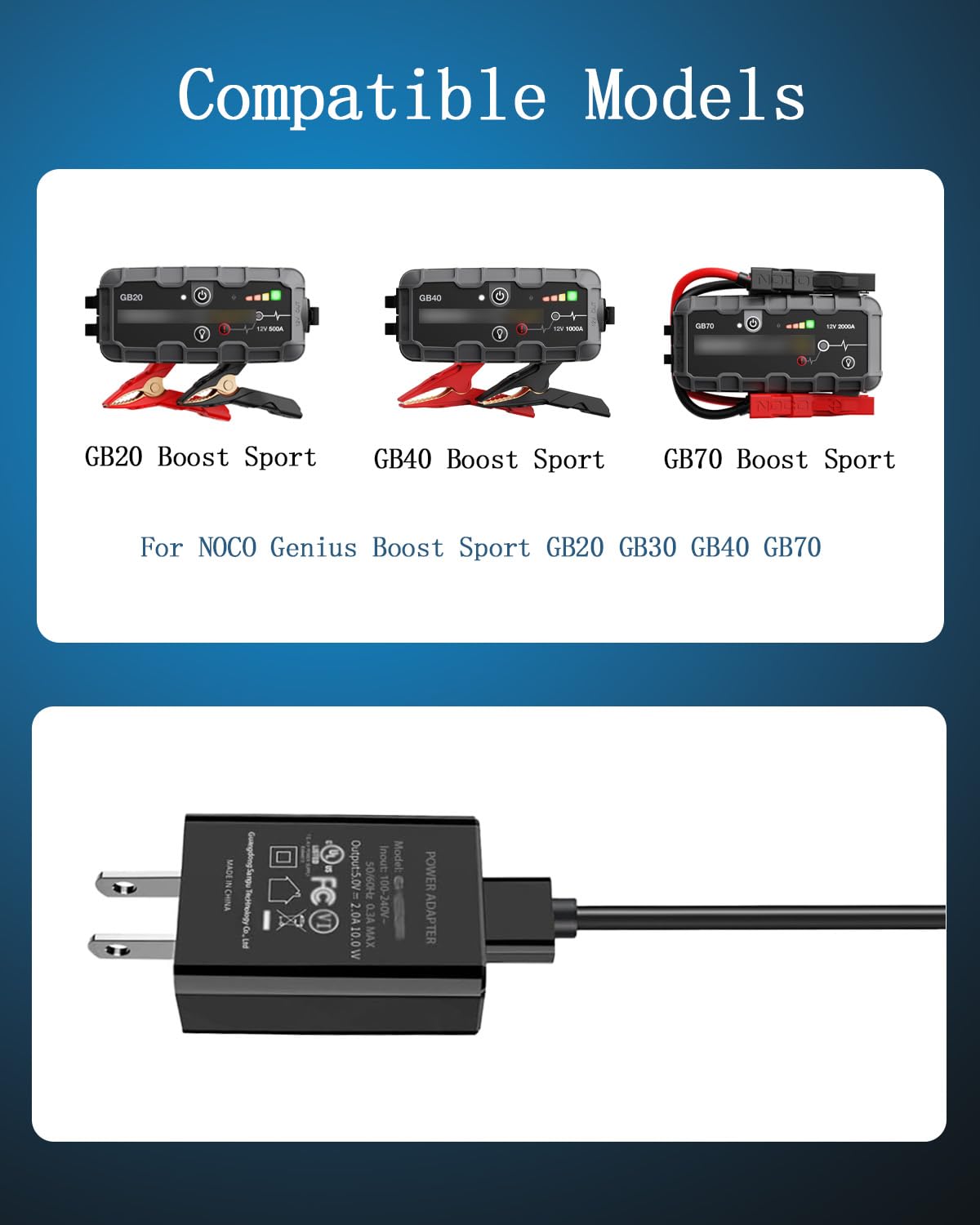 Amazon.com: 5V Charger for NOCO Genius Boost Sport GB20 GB30 GB40