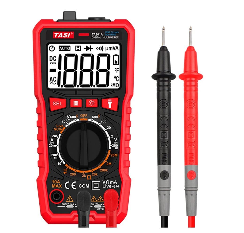 Baluue Digital Multimeter - Handheld Voltmeter Fast Accurately Measures Voltage Current Live Wire, Autoranging Volt Tester AC DC Current Tester with 2 Premium Probes(Red)