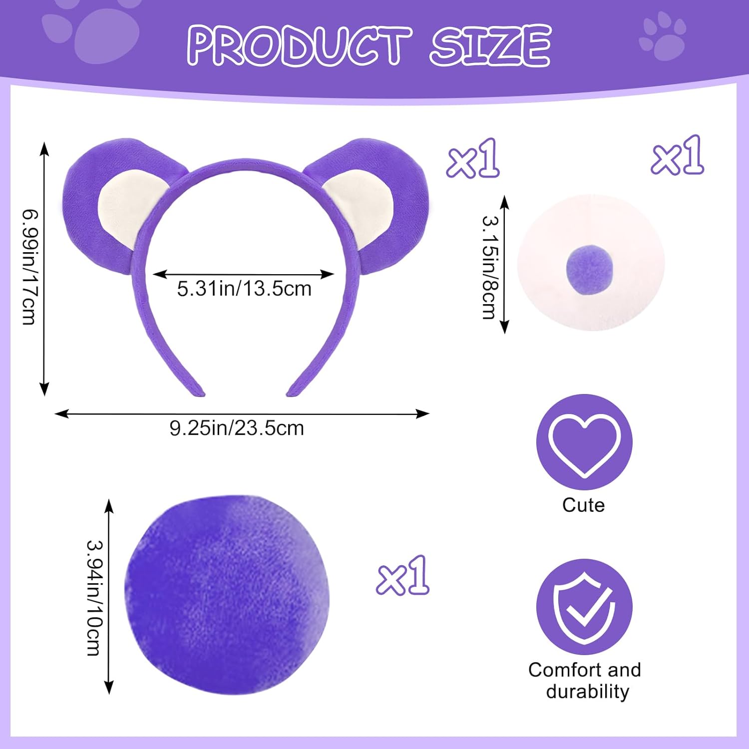 Bear Costume Accessories Set Animal Ears Headband Tail Nose Cartoon Cosplay Prop Kit 101 Day Christmas Dress up Party - Image 2