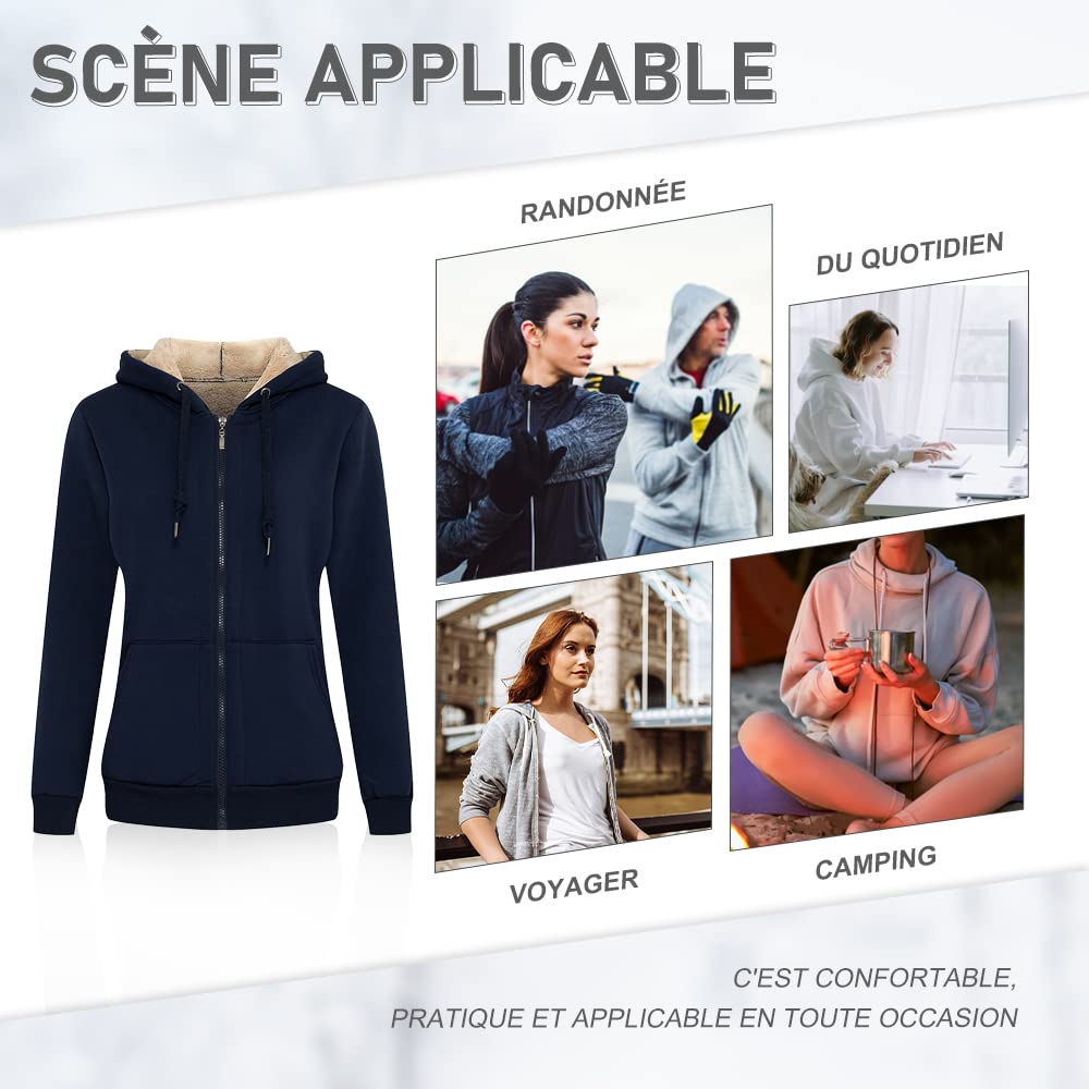 LBL Veste Polaire Femme Chaud Doublure Polaire Zippée à Capuche Sweat-Shirt Manches Longues pour Hiver