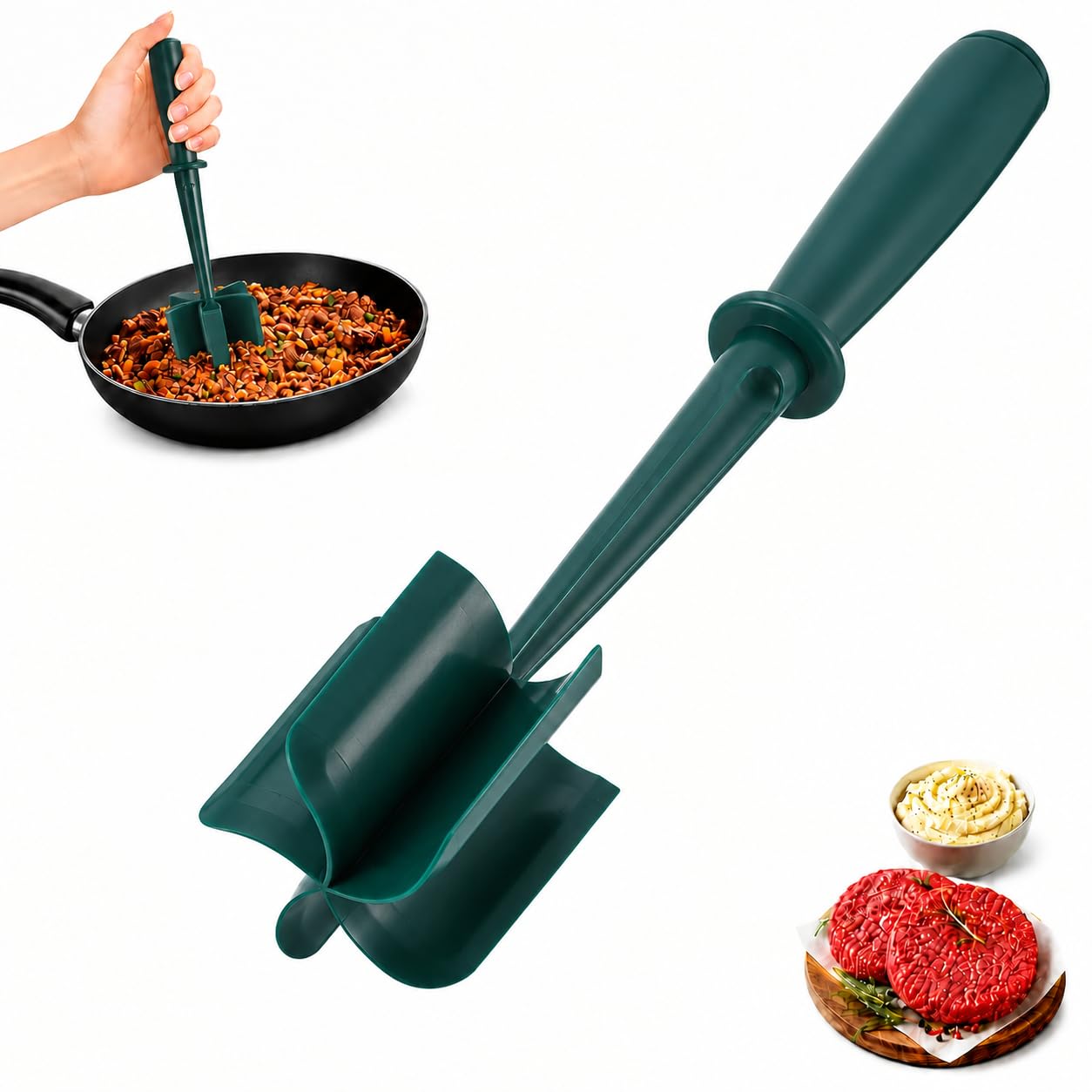 Meat Chopper Meat Masher, Mince Masher for Ground Beef Hamburger Turkey, Heat Resistant Non-Stick Chicken ShredderEasy to Use for Cooking and Kitchen Gadget