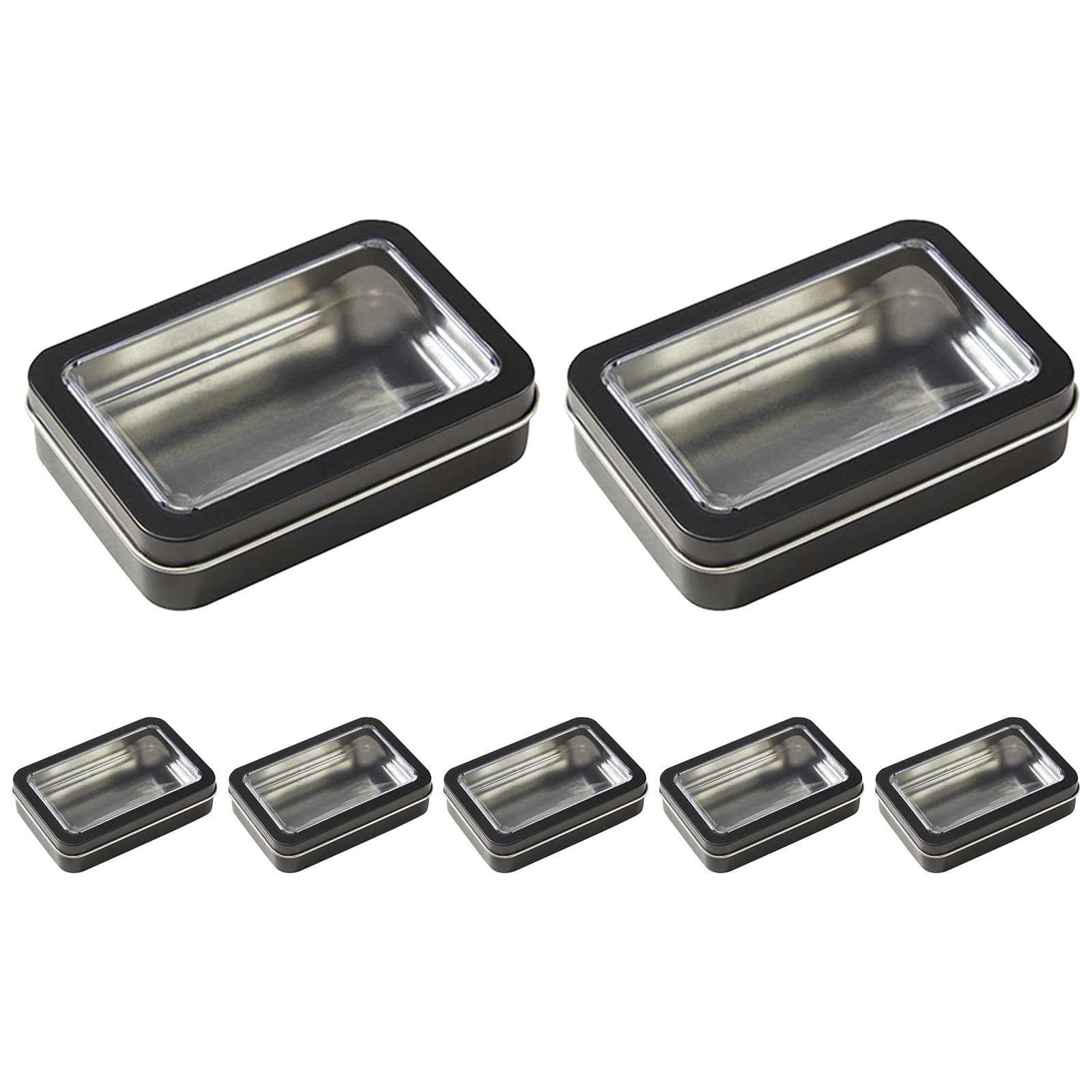 KONTONTY 7pcs Black Tinplate Dice and Card Storage Box with Window Lid
