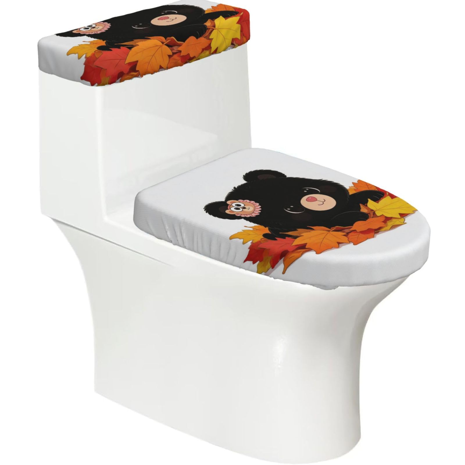 Cntdbu Black Bear Elastic Toilet Cover Set Of 2-Stretchy Lid And Tank Covers For Bathroom, Soft Washable U Shape Toilet Decor
