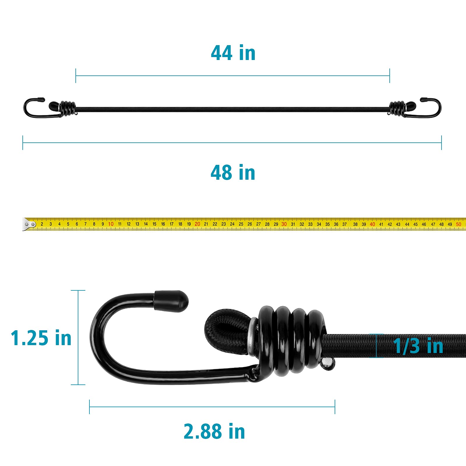 AFANTY 48 Inch Bungee Cords with Hooks, Pack of 6 Industrial Grade Heavy Duty Straps for Bikes, Tie Downs, Camping & Cars, Black