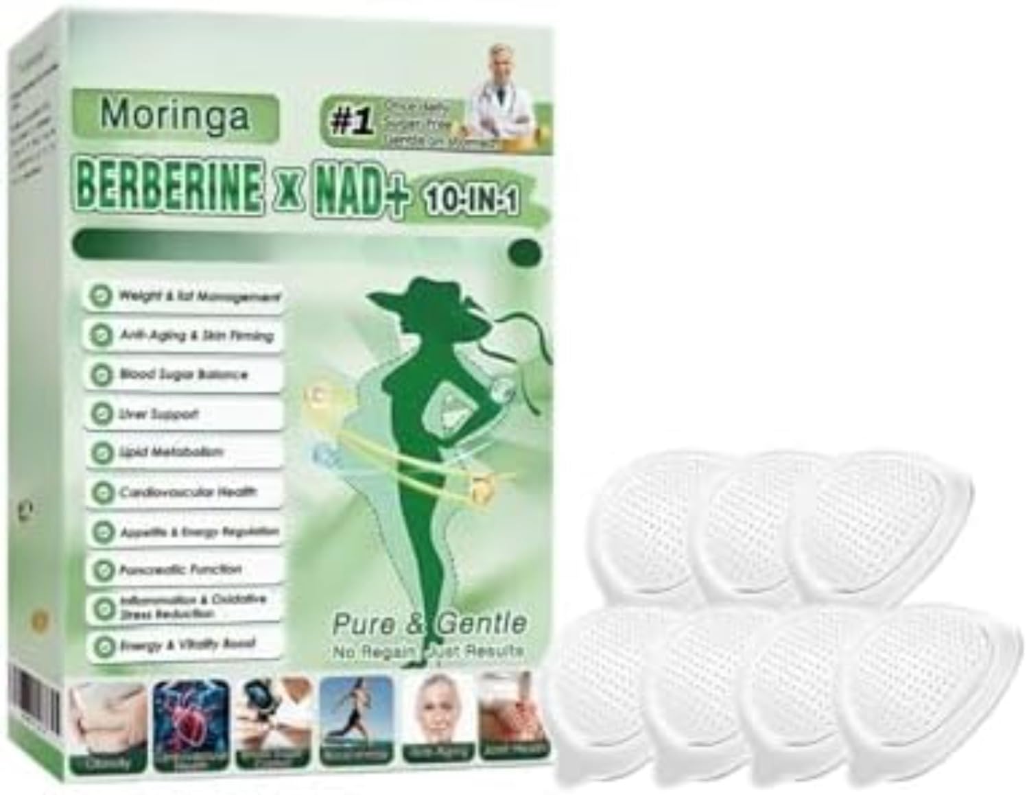 Beslimtop Moringa & Berberine 10-IN-1 Advanced Nano Microneedle Patch, Natural Ingredients Patches,Firming Skin, Easy To Apply (2 Schachteln (14pcs)) - 2