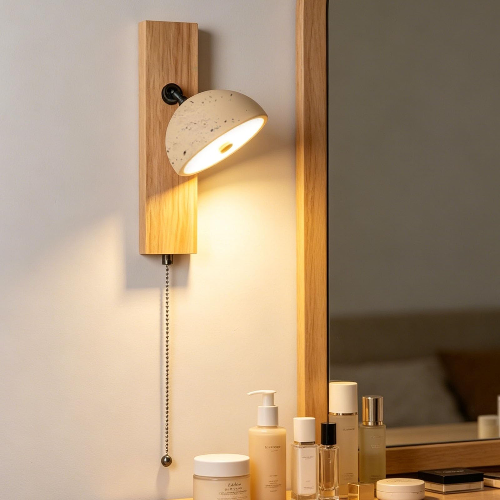 Sconce da parete regolabile in travertino con base in legno massello di noce, interruttore a catena, lampada da lettura a parete industriale nordica a LED, for soggiorno studio sul(Natural)