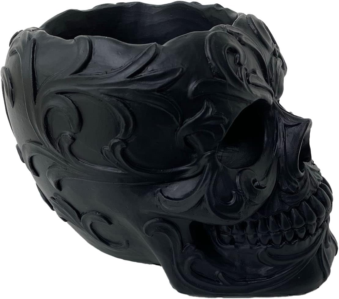 Black Skull Makeup Brush Holder Gothic Decor for Home