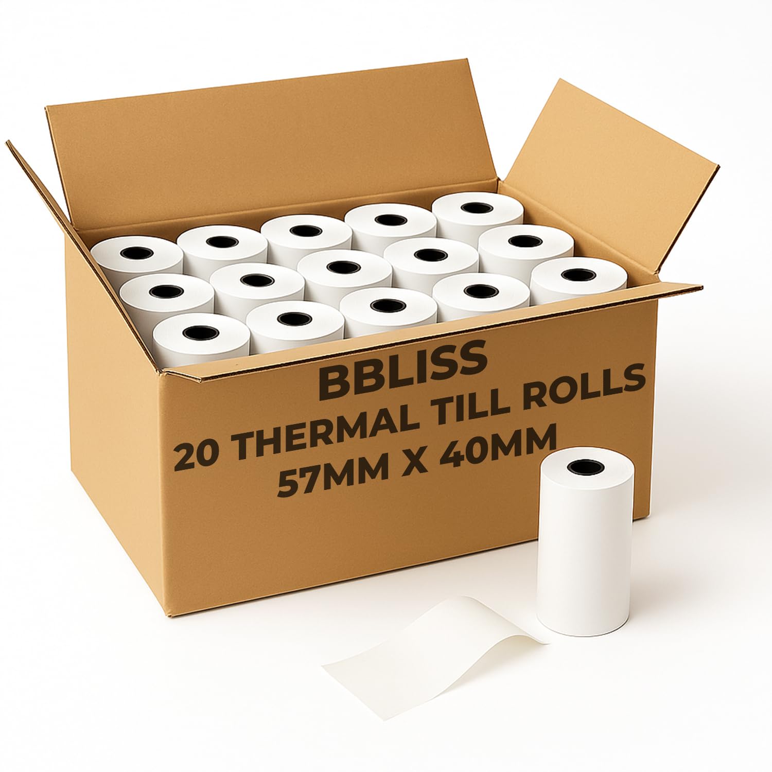 BBliss Premium Thermal Paper Till Rolls 57mm x 40mm (Approx. 10m Length) for Credit Card, PDQ, POS, & EPOS Machines | Smooth BPA-Free White Receipt Rolls for Card Terminals, Cash Registers - 20 Rolls