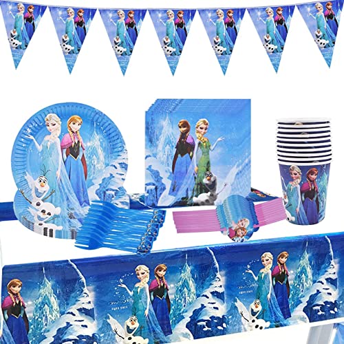 71 Stück Geburtstag Partygeschirr Party Set, Partyzubehör Geschirr Gehören Teller, Papiertuch, Gabel, Tasse, Tischdecke, Strohhalms, Wimpel für Kindergeburtstag Mottoparty Tischdeko Cover