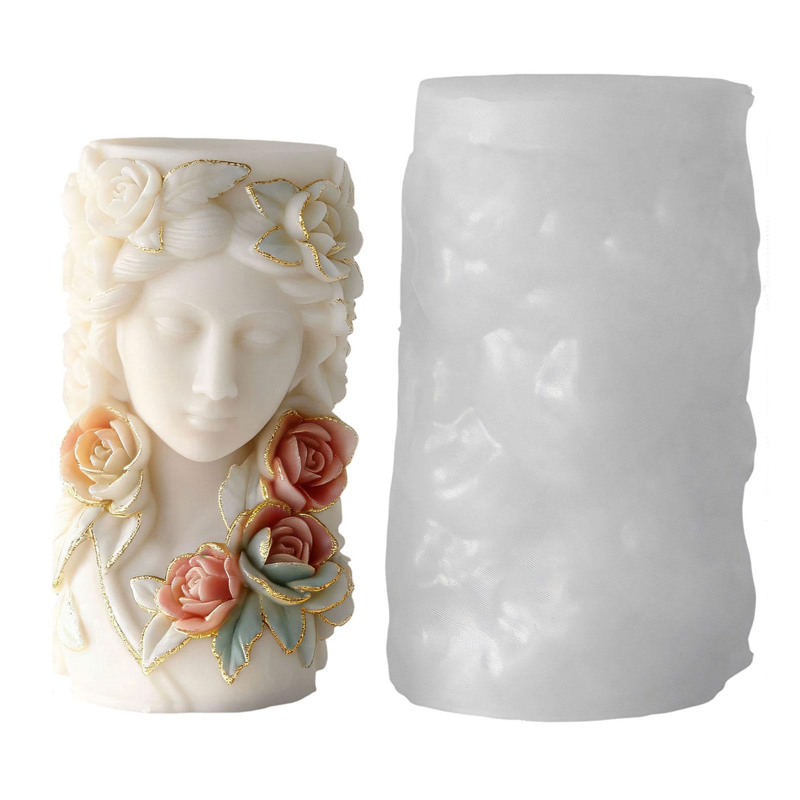 Tsophreniq Girl Embossed Cylindrical Silicone Mold for Resin Casting Soap Making Decoration Flower Relief Cast