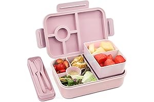 Bento Box for Kids & Adults - 4 Compartments, Removable Cutlery & Sauce Container