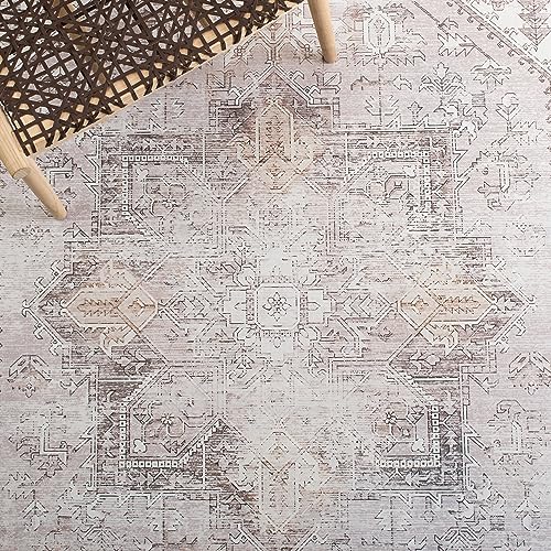 Tapete 3' x 3' Beige y Gris SAFAVIEH lavable bajo pelo miniatura 6