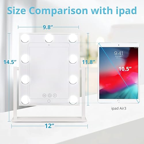 Miniatura 5 de Fabuday Hollywood - Espejo de maquillaje con luces, espejo de escritorio iluminado con 9 bombillas LED regulables, espejo de iluminación cosmética