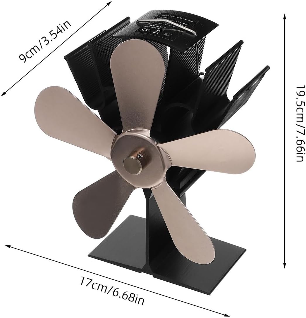 Heat Powered Wood Stove Fan with 5 Blades, Copper Finish, Thermoelectric Air Mover for Wood Burners and Stove Tops, Fireplace Accessory for Home Heating