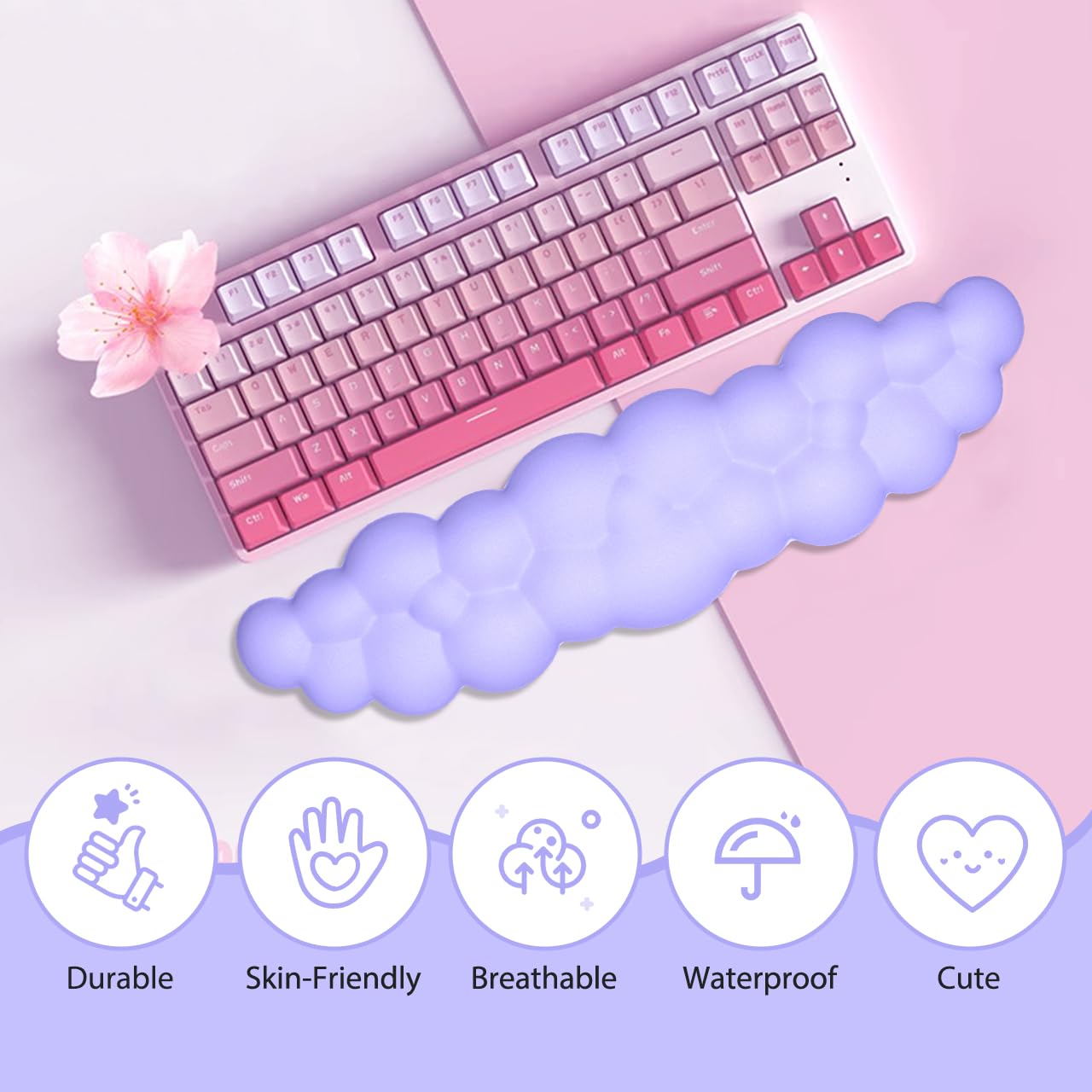 JIKIOU Upgrade Leather Cloud Keyboard Wrist Rest, Cloud Wrist Rest with Non-Slip PU Base - Image 4